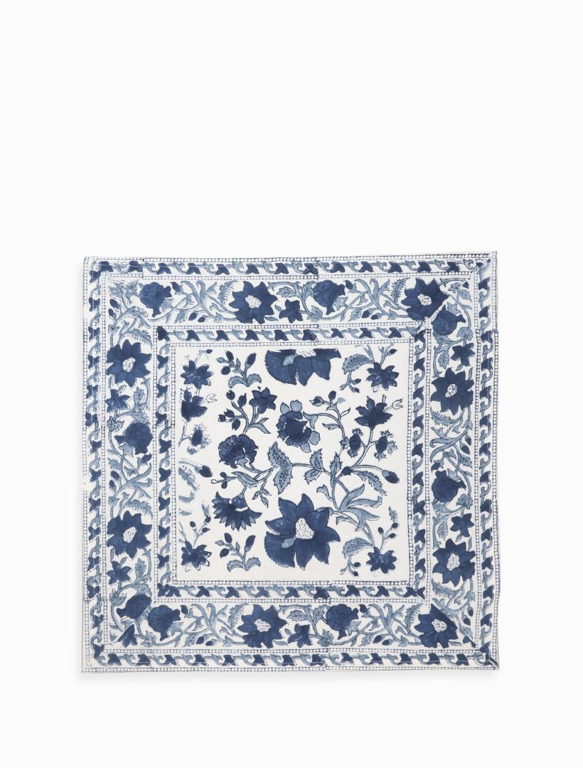 Front view - opened navy floral cotton napkin