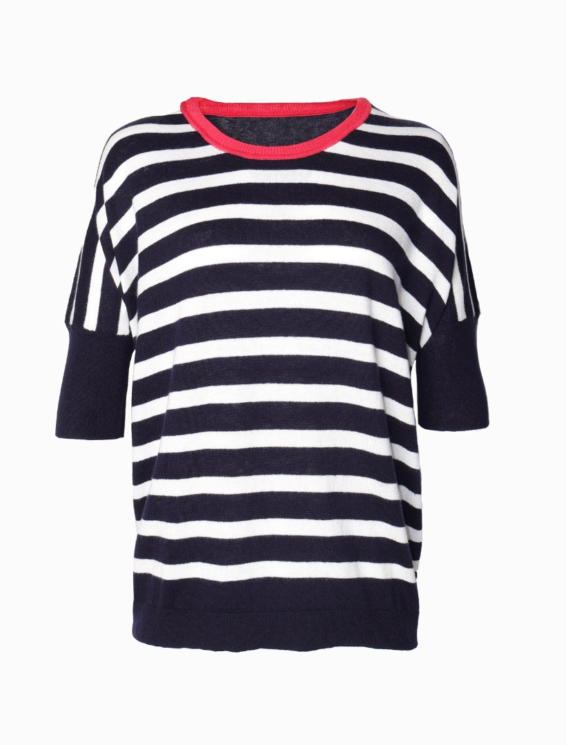 Felicity Crew Neck Knit Jumper Navy White