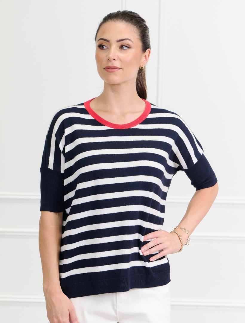 Felicity Crew Neck Knit Jumper Navy White