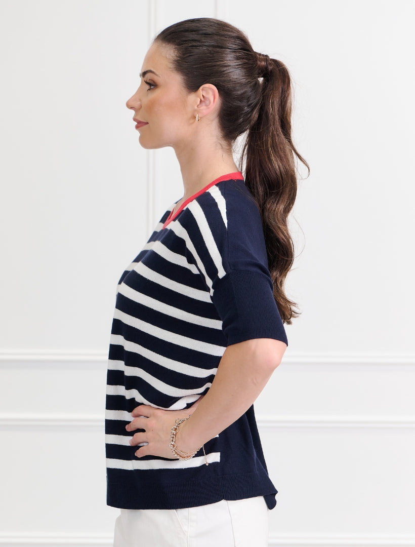 Felicity Crew Neck Knit Jumper Navy White