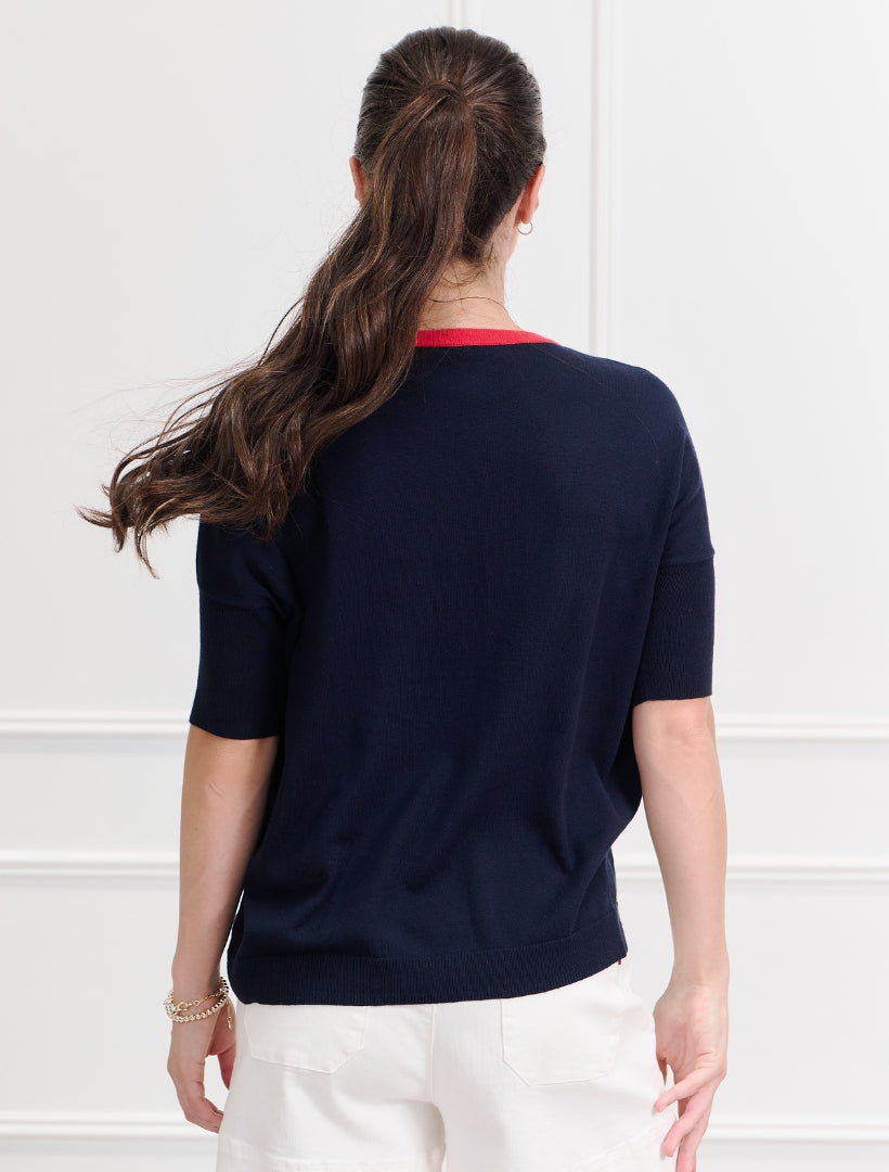 Felicity Crew Neck Knit Jumper Navy White