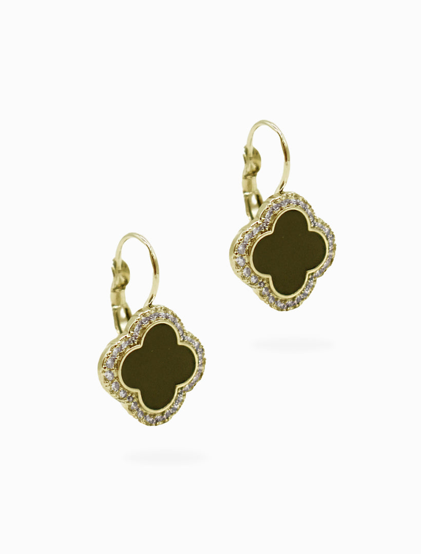 Side view -Black clover gold earrings