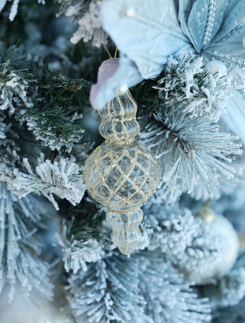 Detail- Christmas glass finial bauble clear