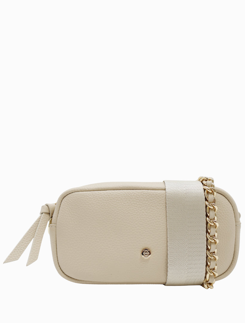 Front view - beige gold chain cross body bag