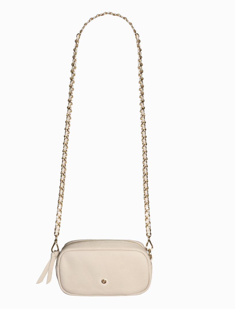 Front view - beige gold chain cross body bag