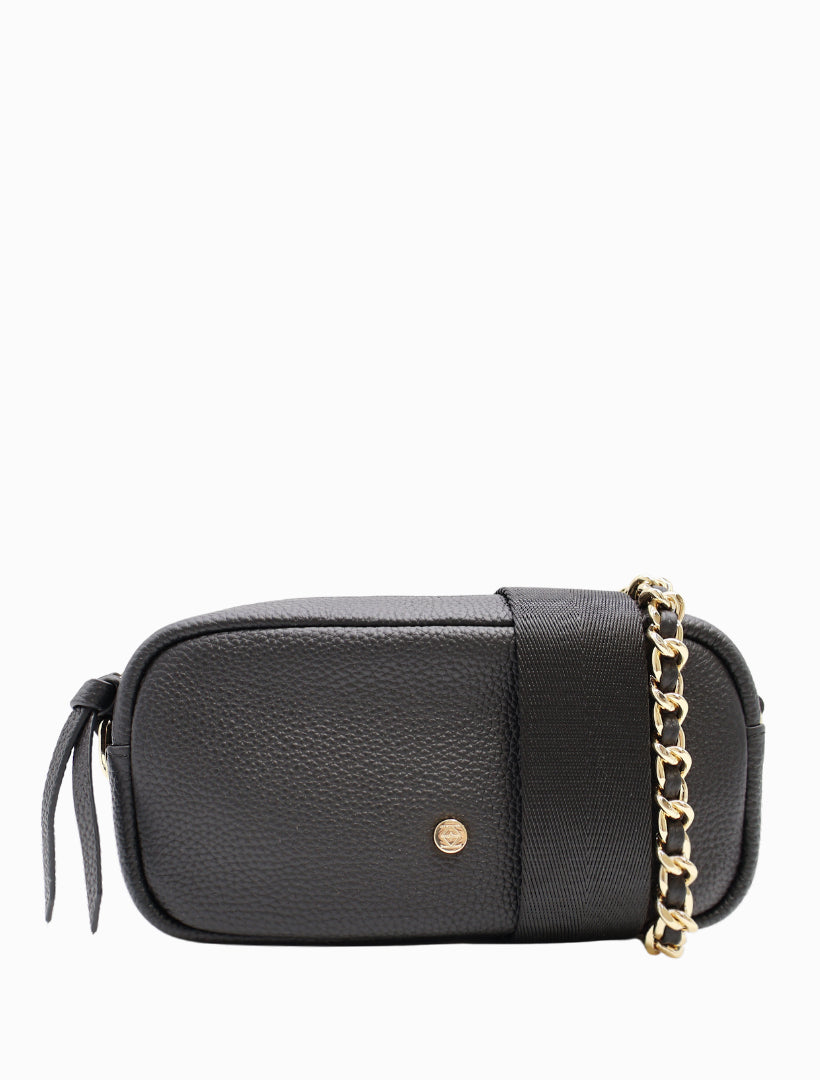 Front view - black leather cross body bag