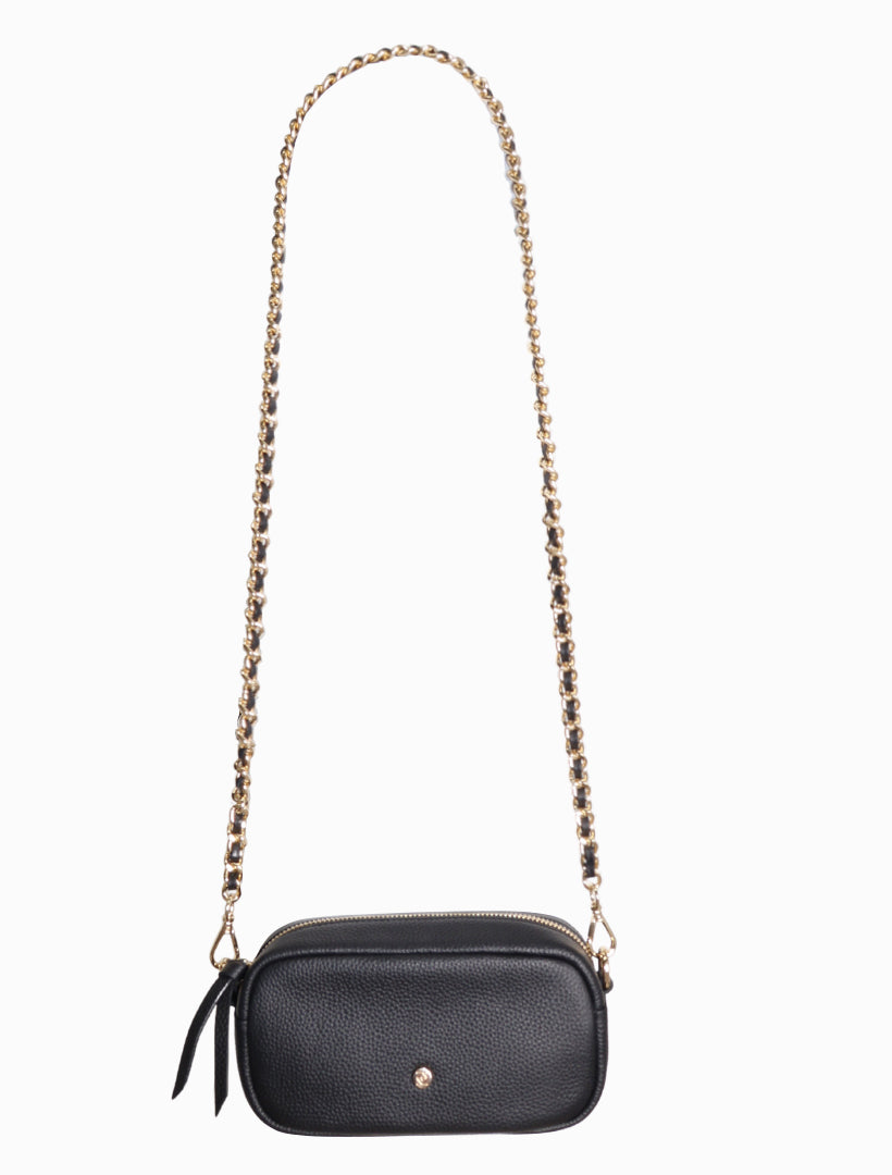 black leather gold chain bag