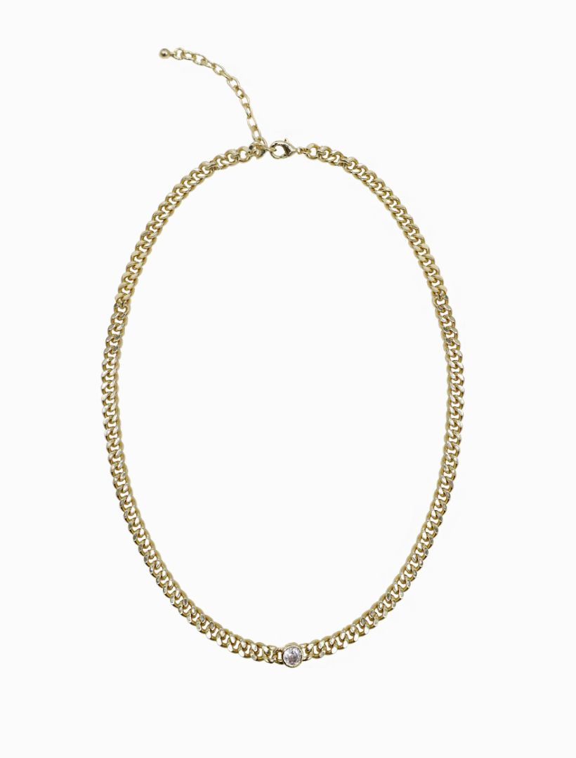 Front view - gold cuban chain crystal necklace