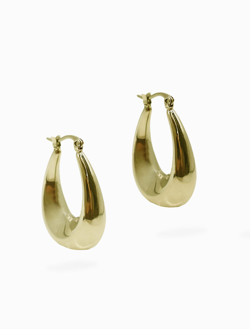 Diagonal view - Gold teardrop hoops