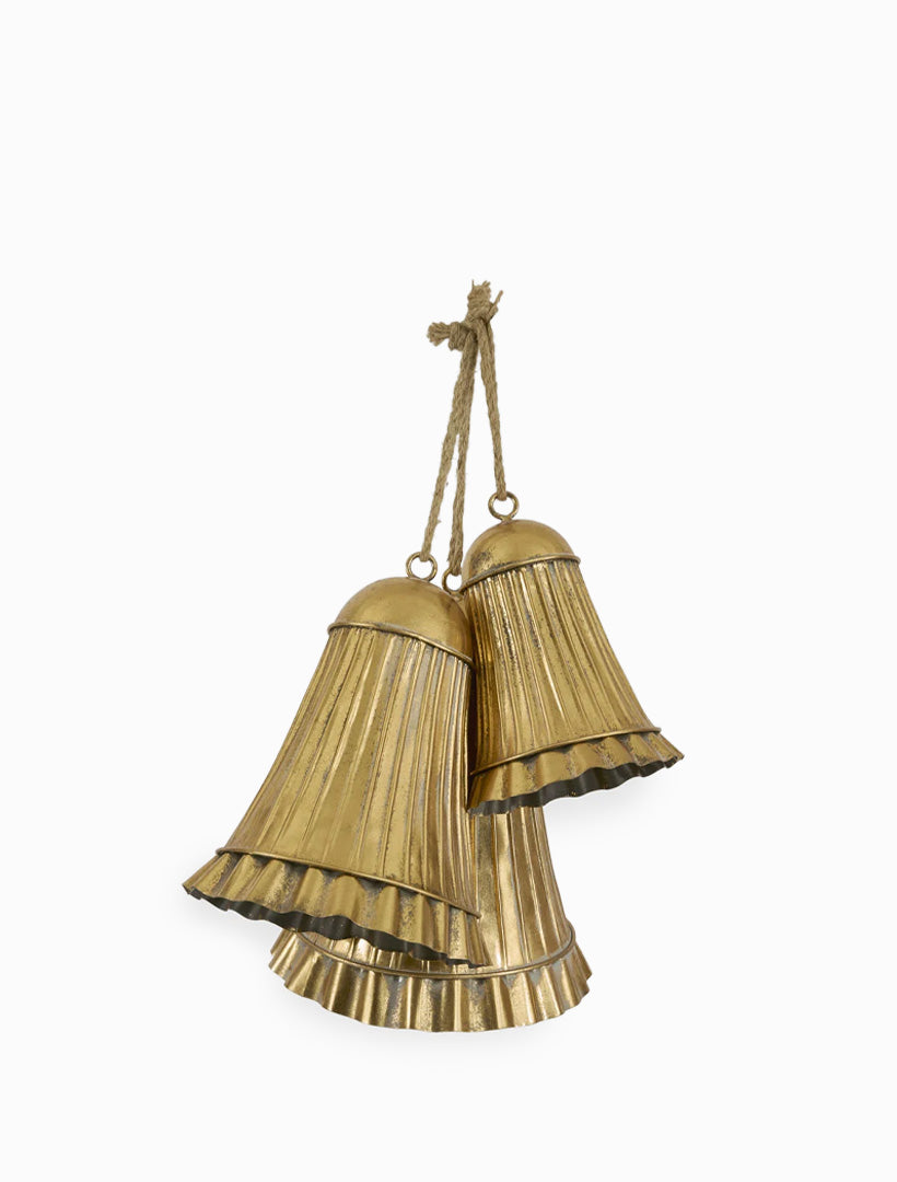 Golden Pleated Bells Set of 3