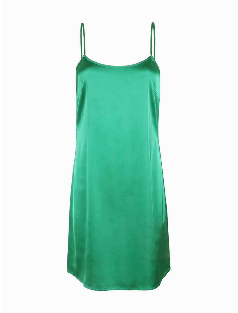 Front view - Green satin slip