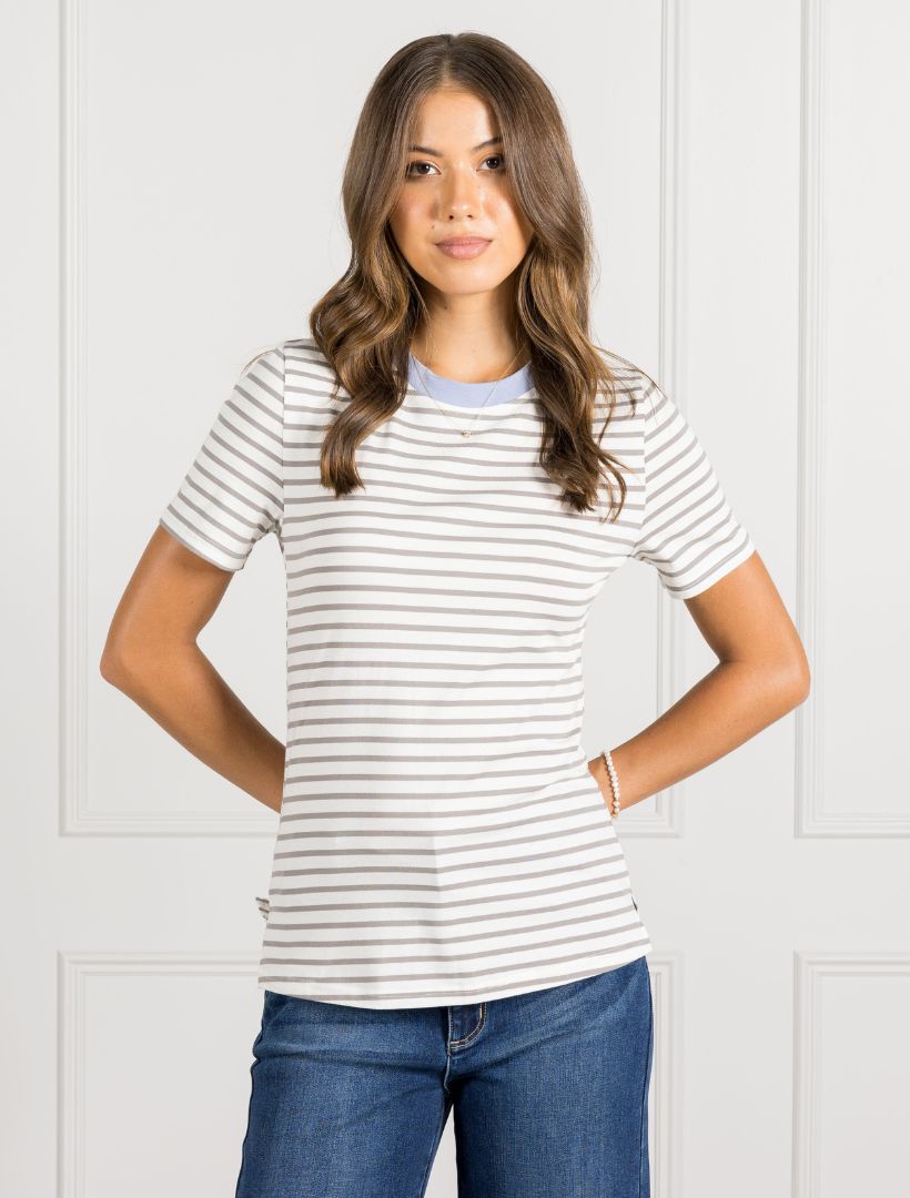 Front view - grey striped cotton tee