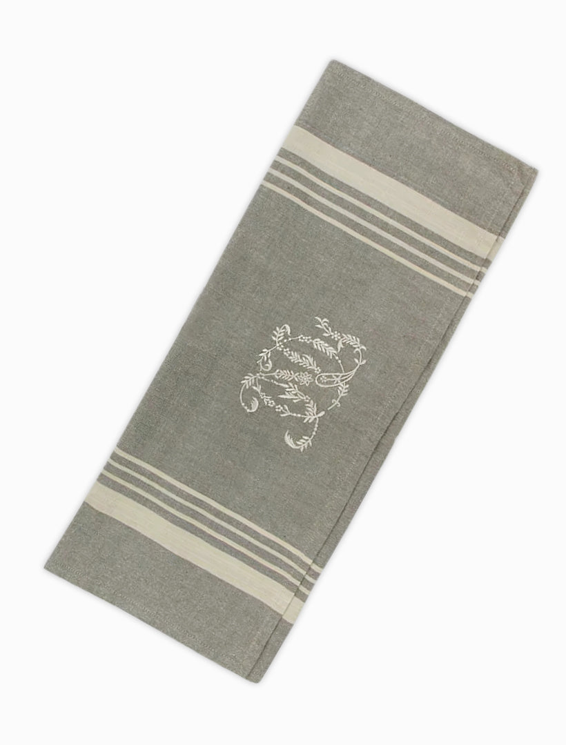 Grey Stripe Monogram Tea Towel Natural