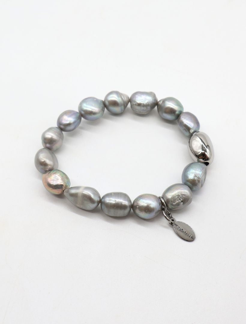 Grey Pearl Bracelet Silver Bean