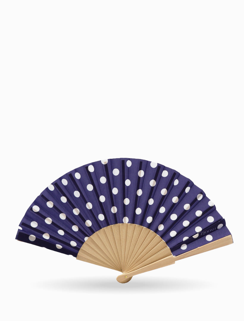 Hand Fan Navy and White Polka Dots