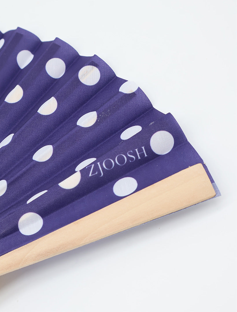 Hand Fan Navy and White Polka Dots