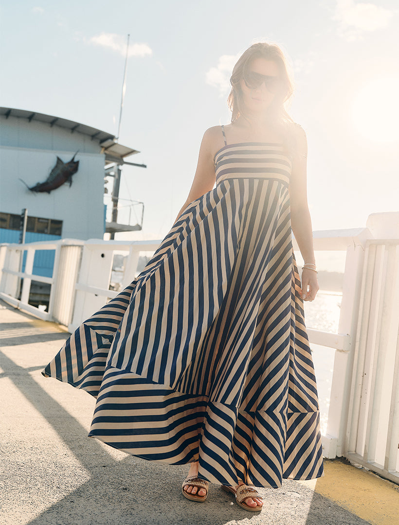 Hetty Dress Navy Tan