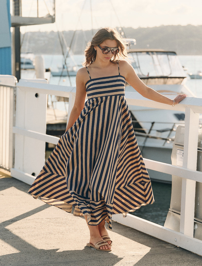 Hetty Dress Navy Tan