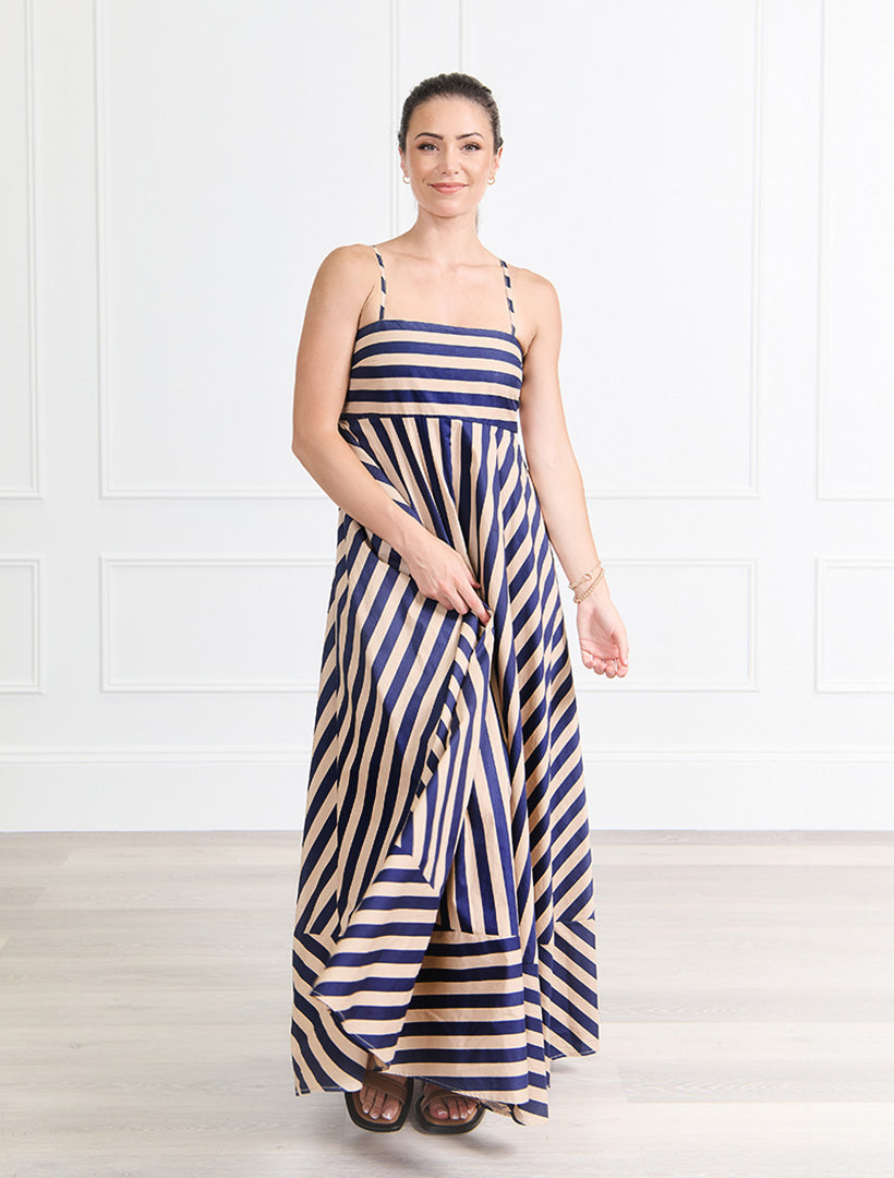 Hetty Dress Navy Tan