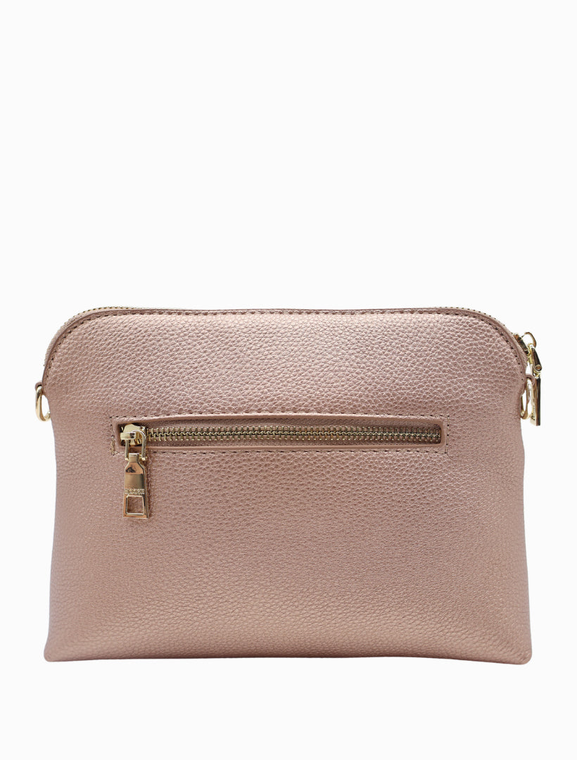 Back view - rose gold cross body strap bag