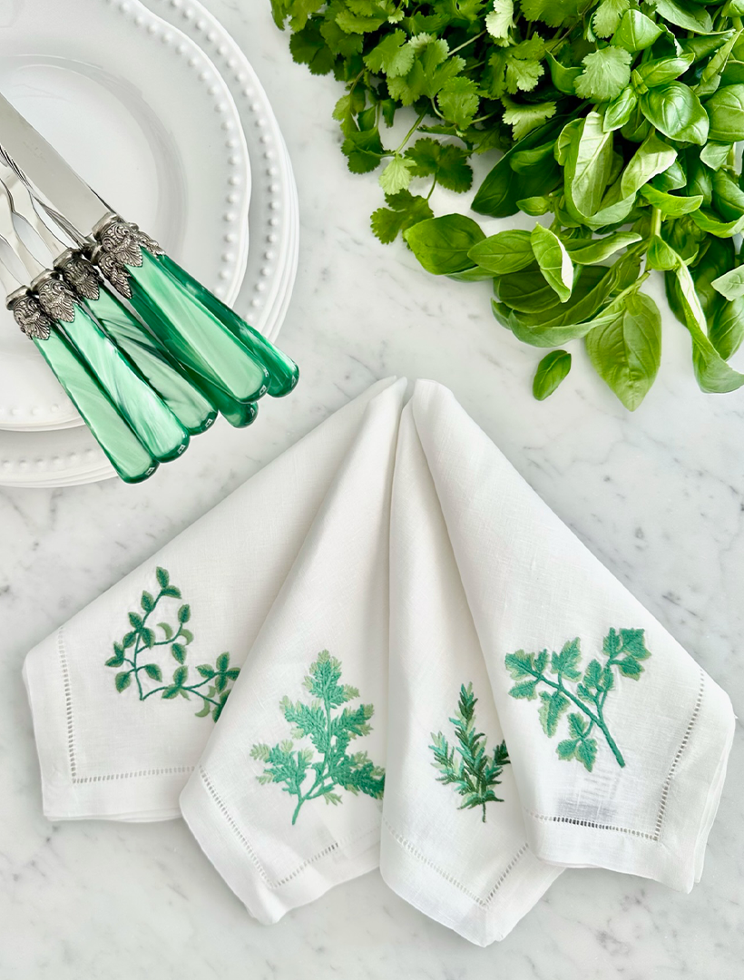 Herb Embroidered Linen Napkin Set of 4