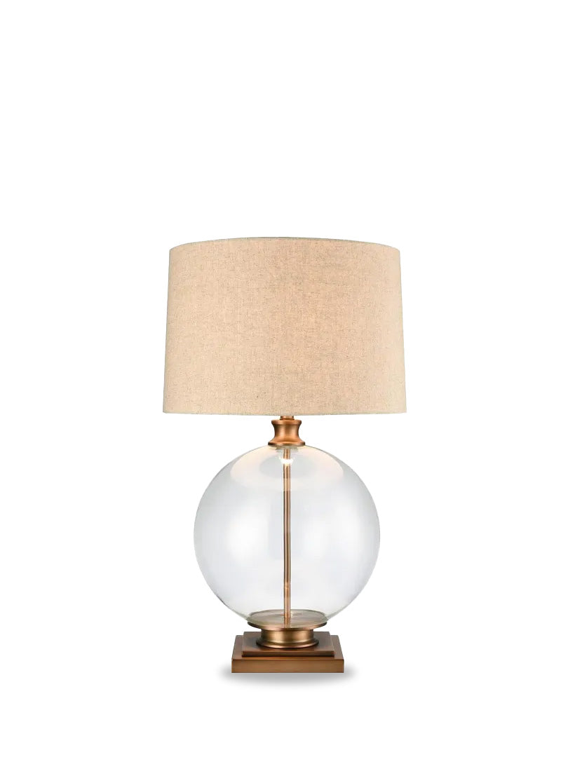 Ivy Antique Brass And Glass With Natural Linen Shade Brass