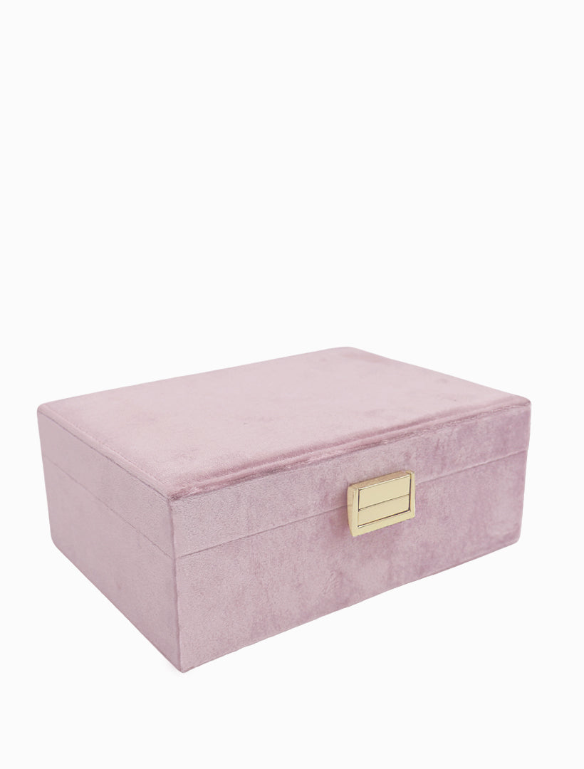 Front view - Pink velvet jewellery box