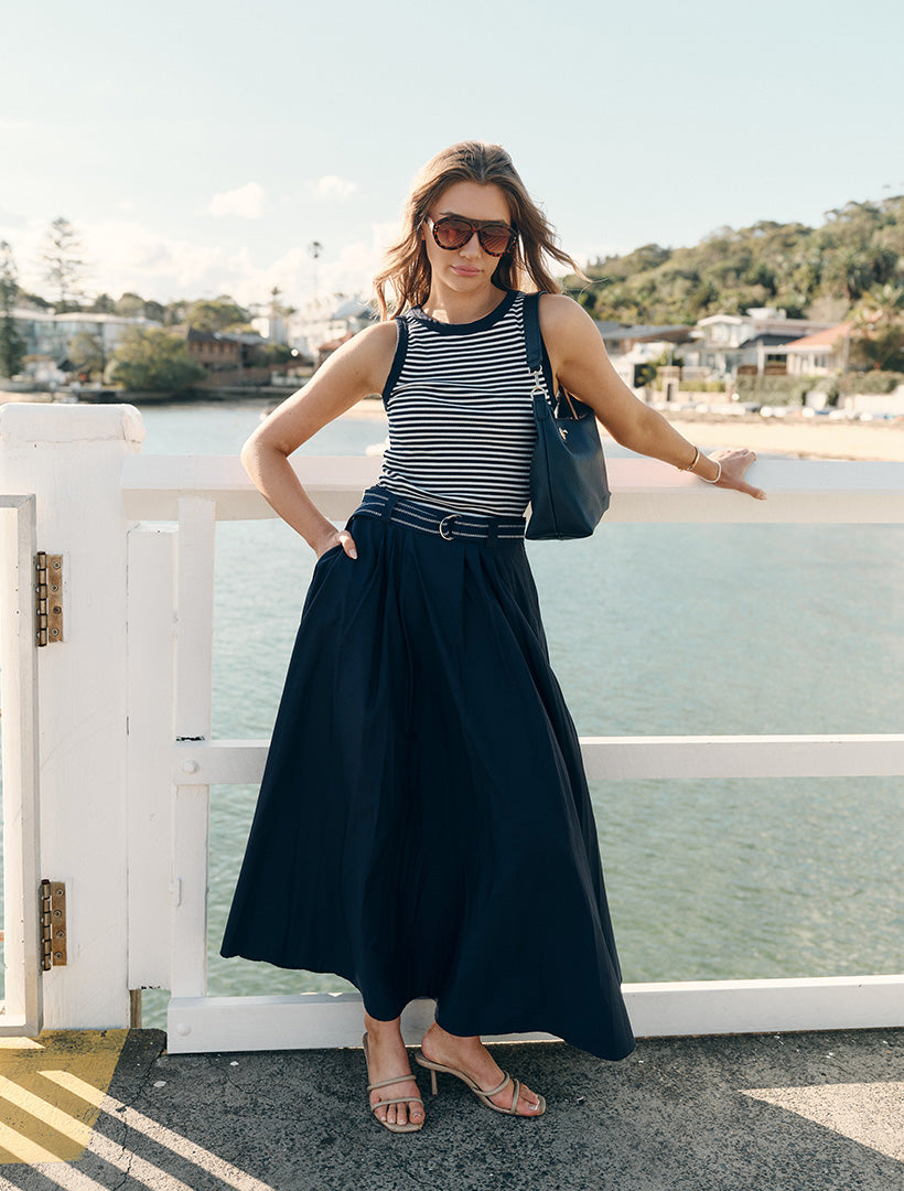 Kara Cotton Maxi Skirt Navy