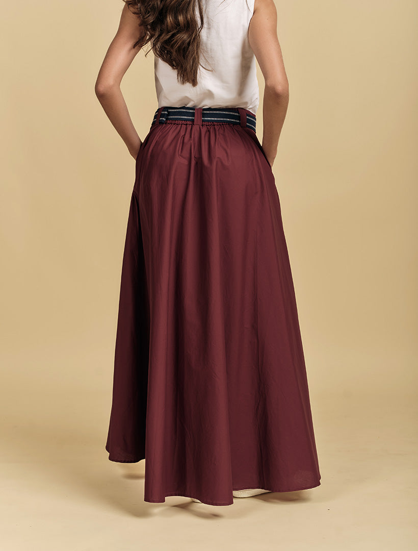 Kara Cotton Maxi Skirt Burgundy