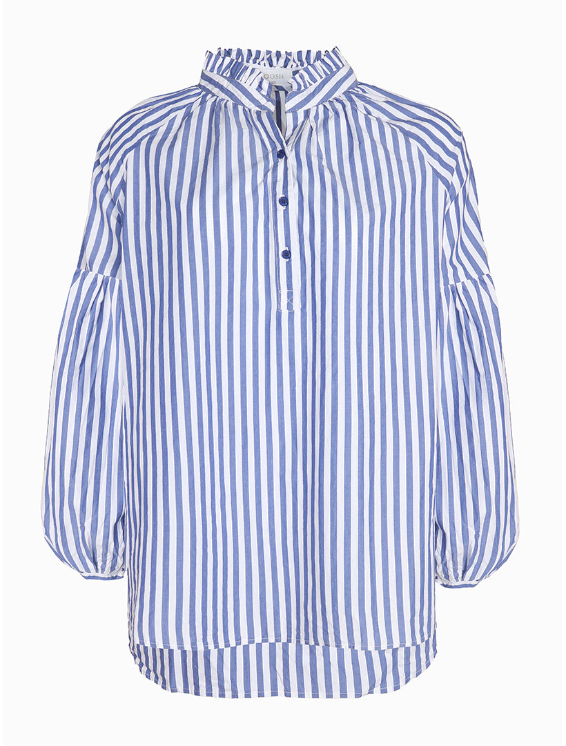 Front view - Striped navy loose shirt