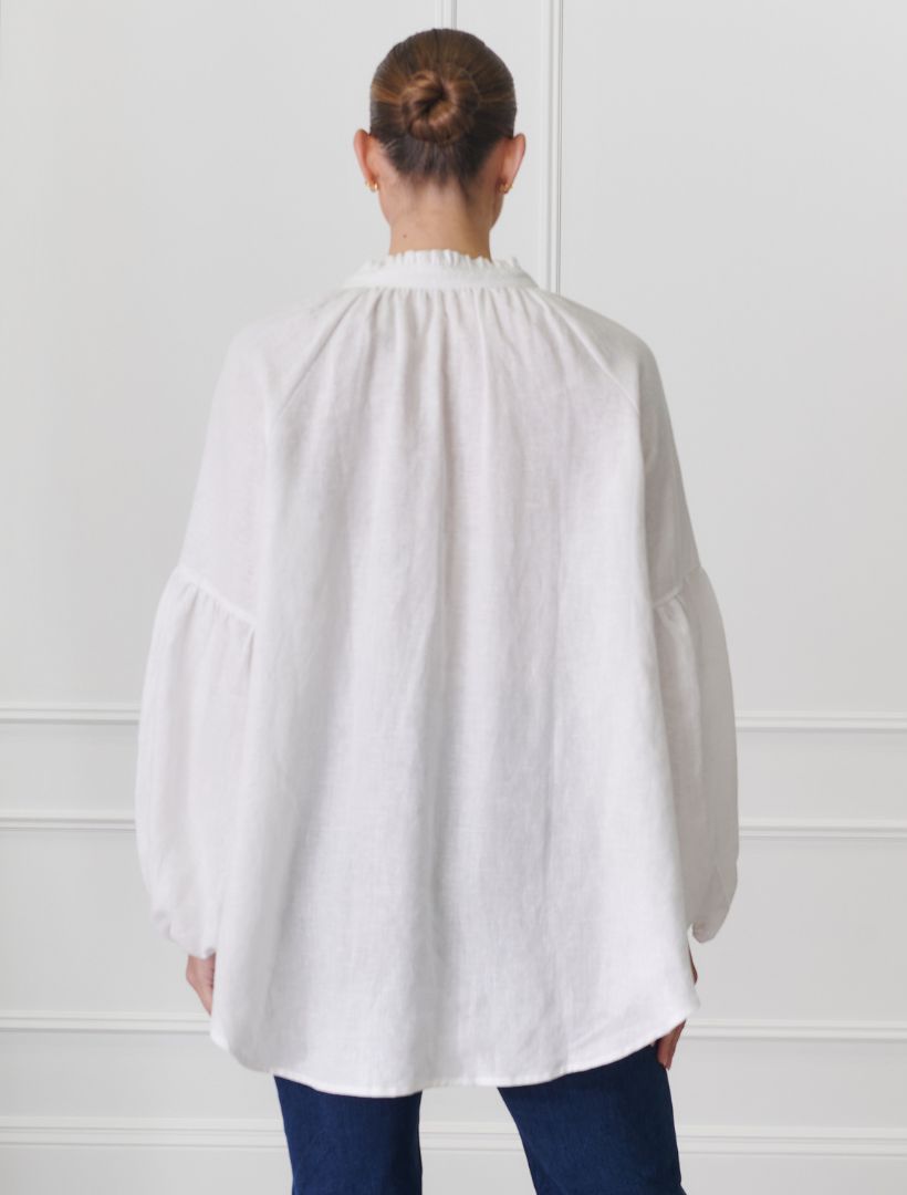 Back view - White free size linen Shirt