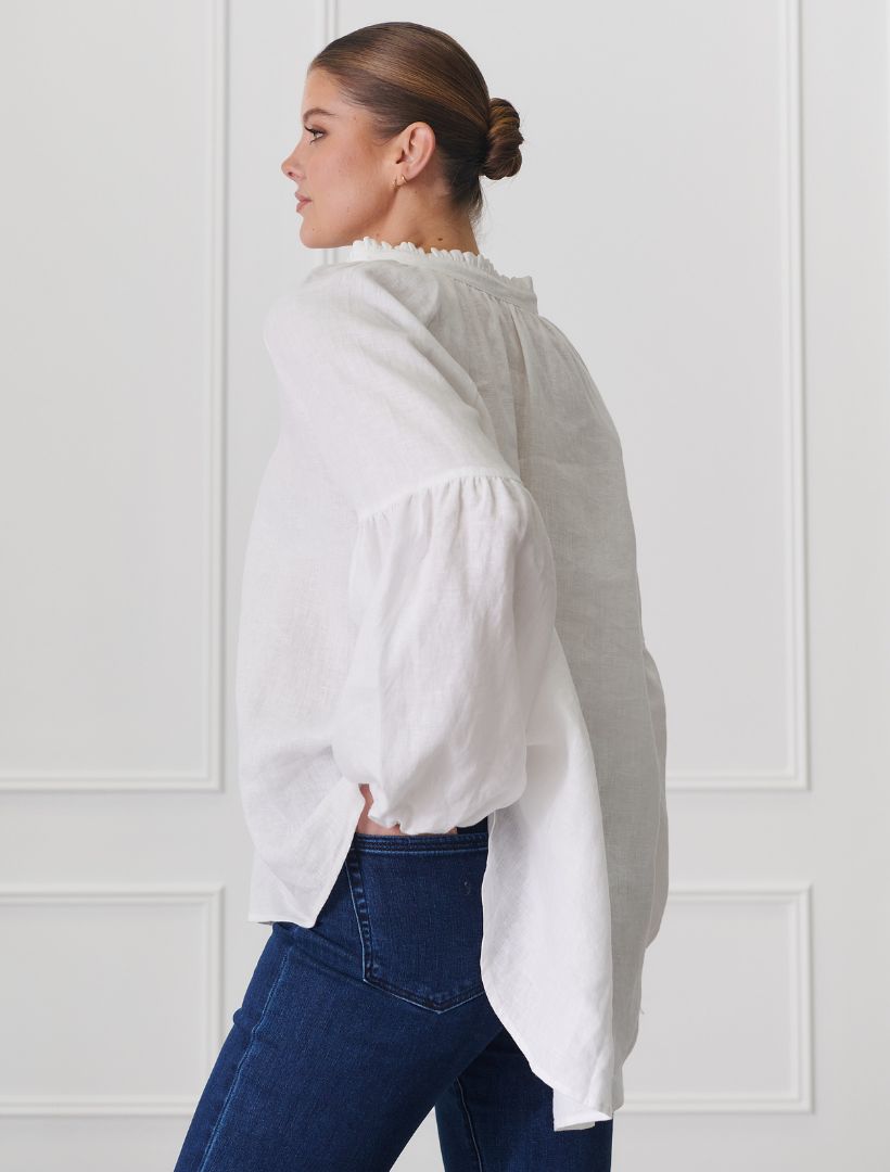 Side view - White free size linen Shirt