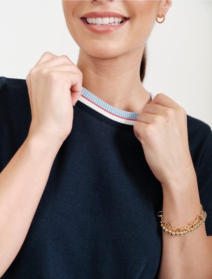 Knit Collar Tee Navy