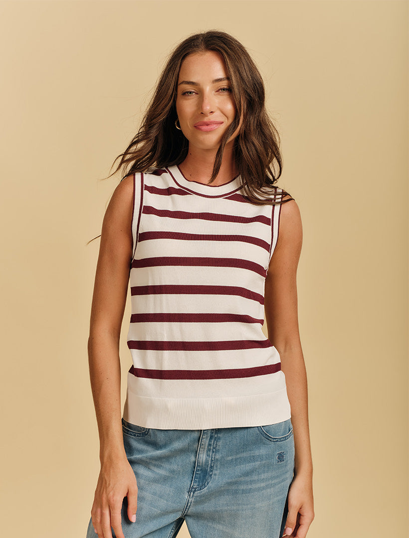 Layla Stripe Knit Tank Pinot