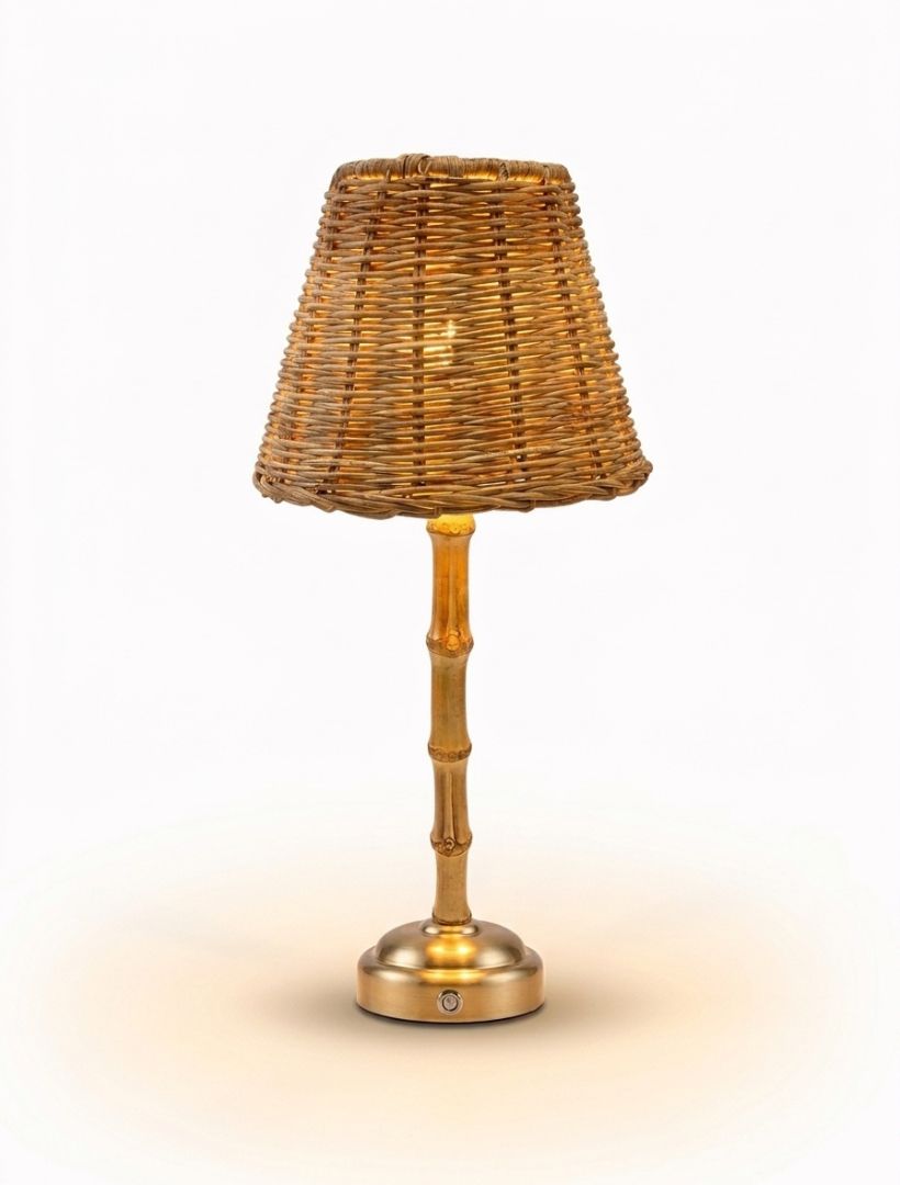 Palmier Rechargeable Lamp with Rattan Shade
