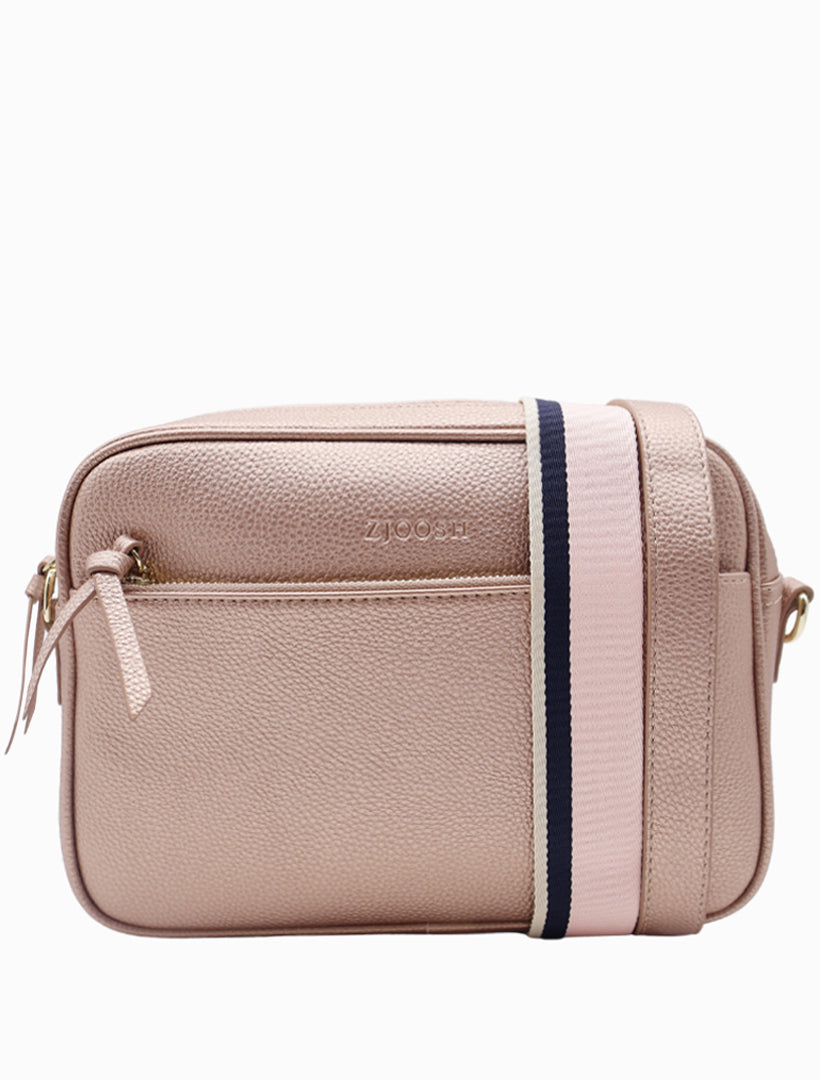 Front view - rose gold cross body bag