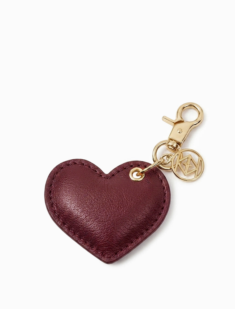 Leather Cushion Heart Key Ring Burgundy