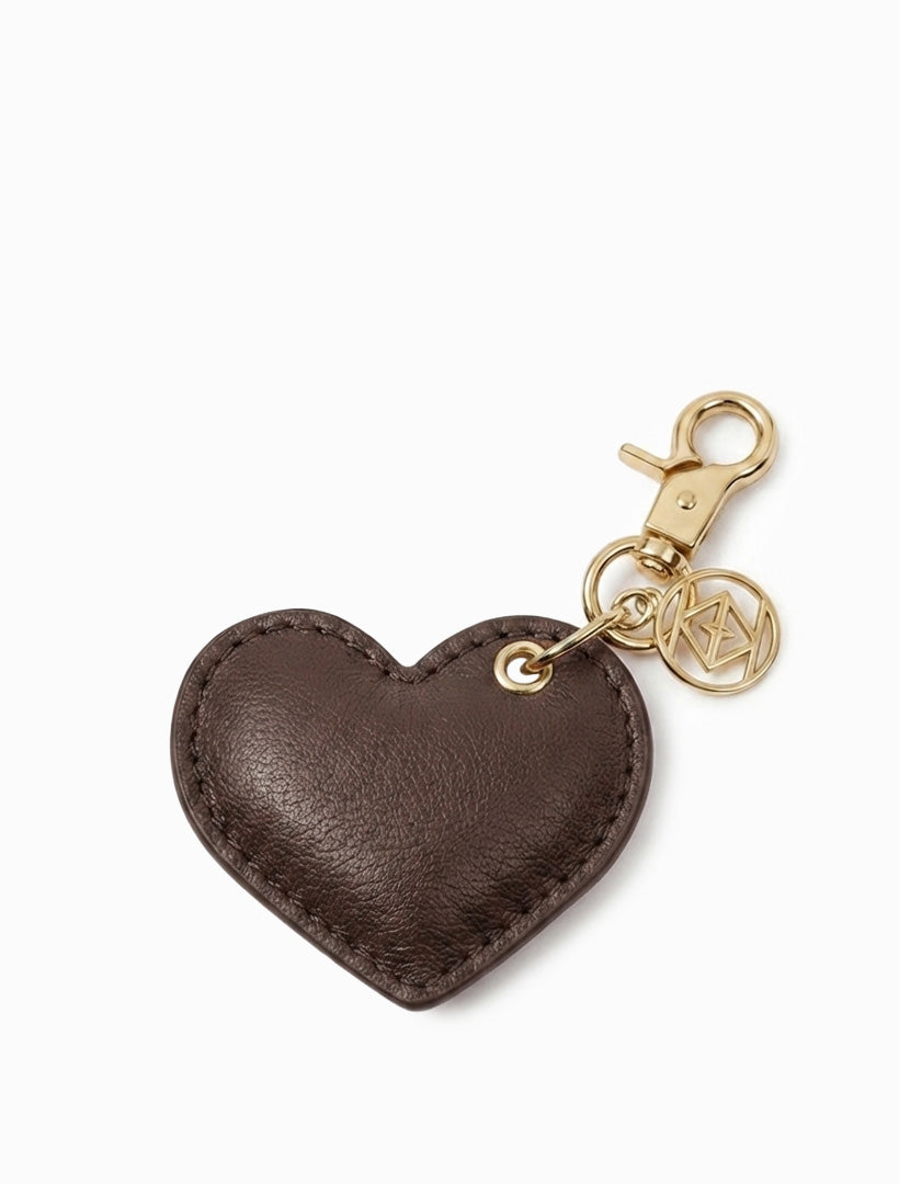 Leather Cushion Heart Key Ring Chocolate