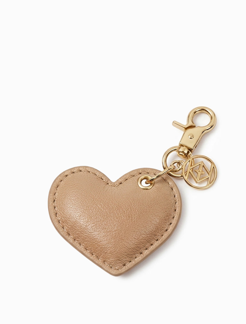 Leather Cushion Heart Key Ring Beige
