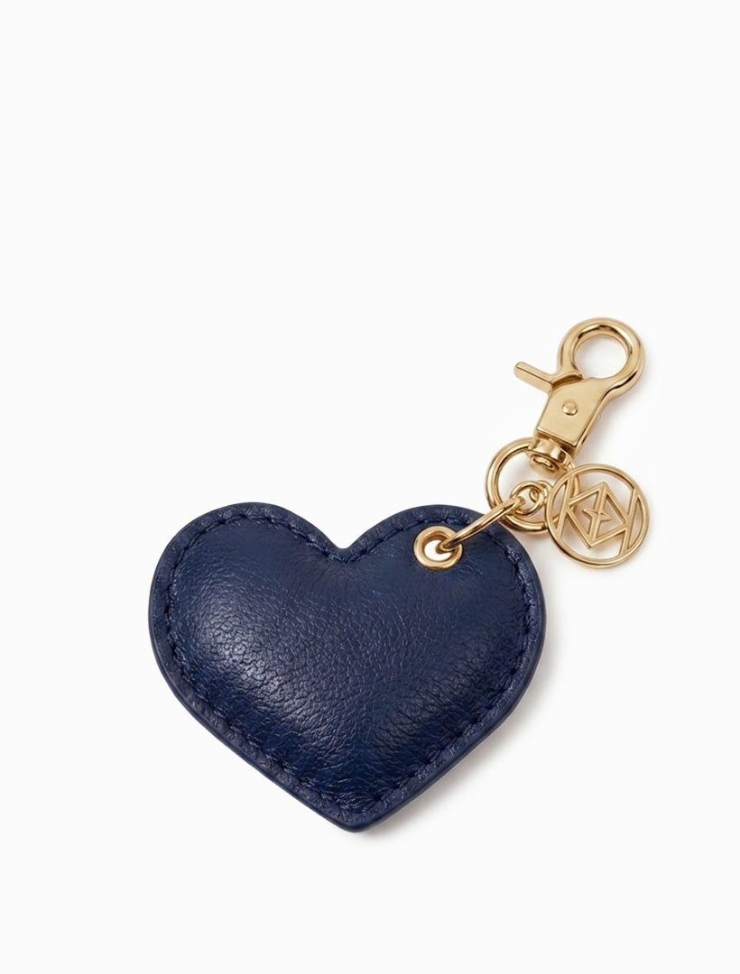 Leather Cushion Heart Key Ring Navy