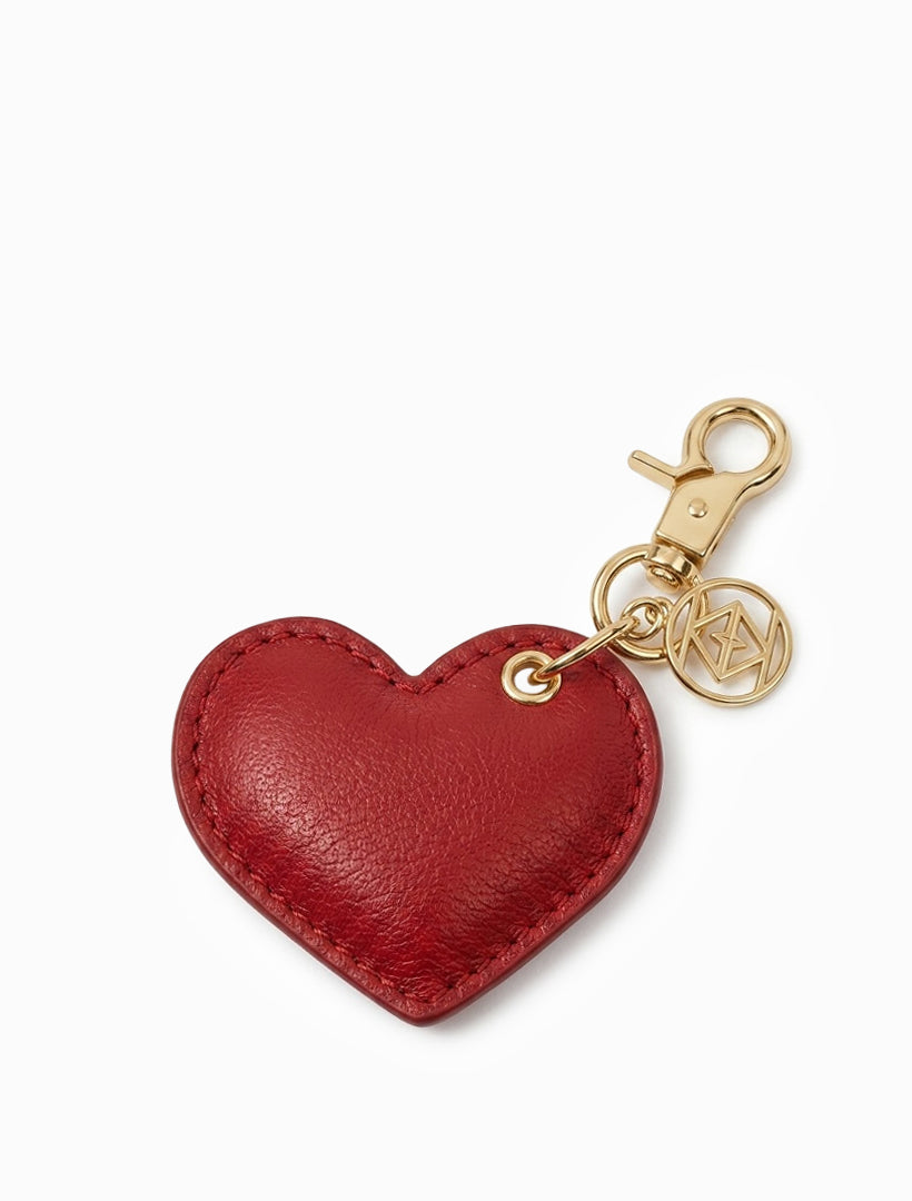 Leather Cushion Heart Key Ring Red