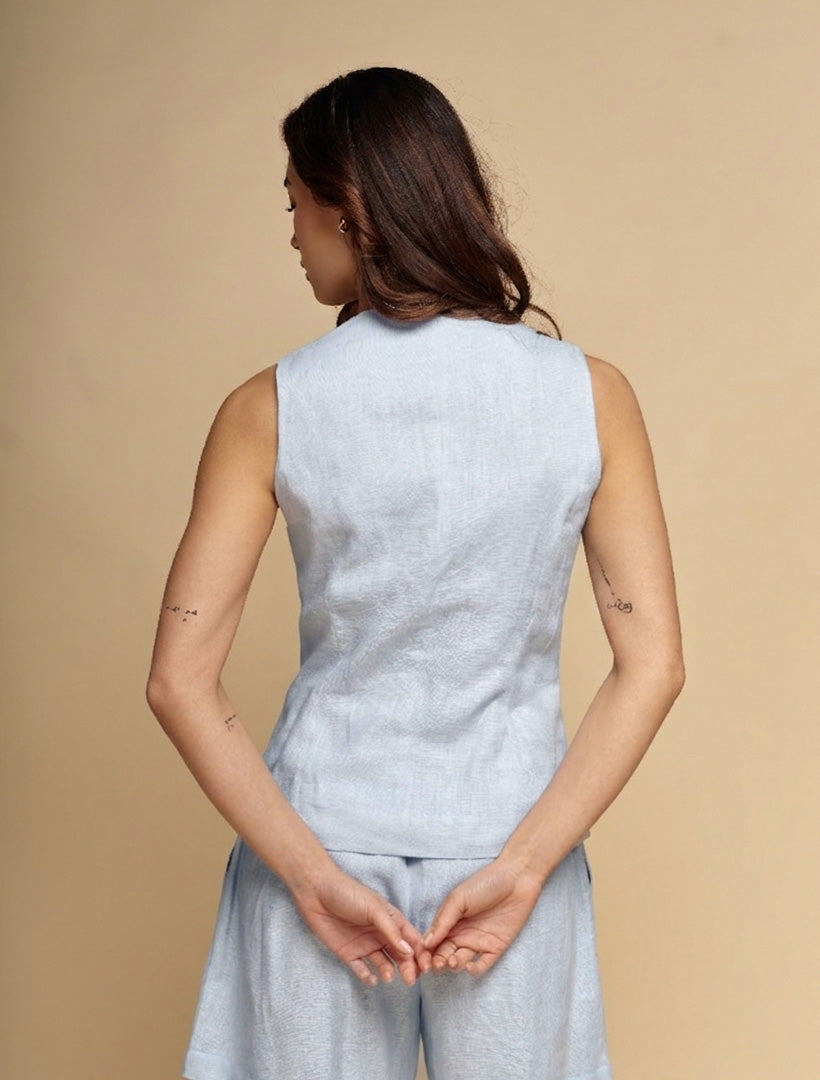 Anita Linen Vest Pale Blue