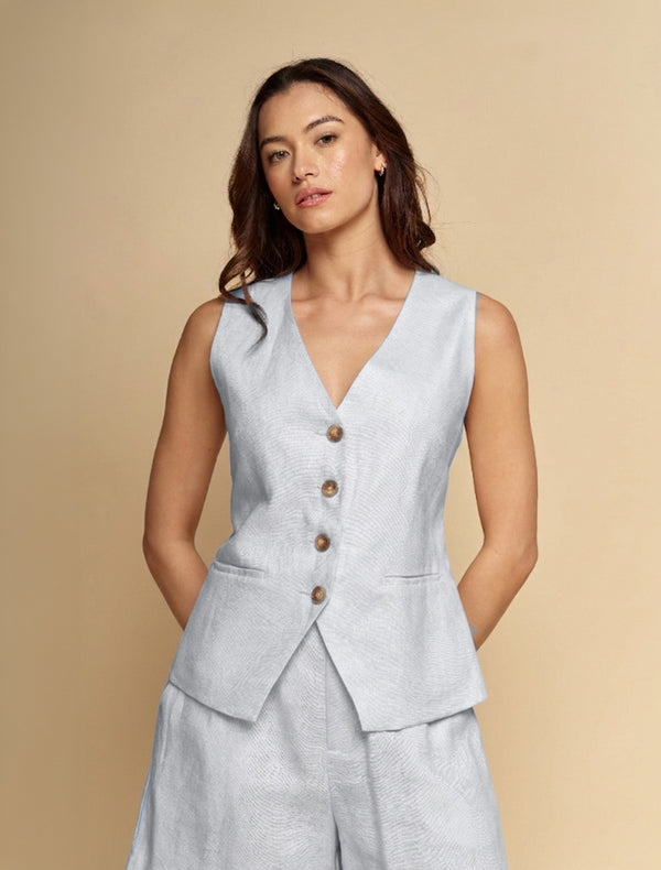 Anita Linen Vest Pale Blue