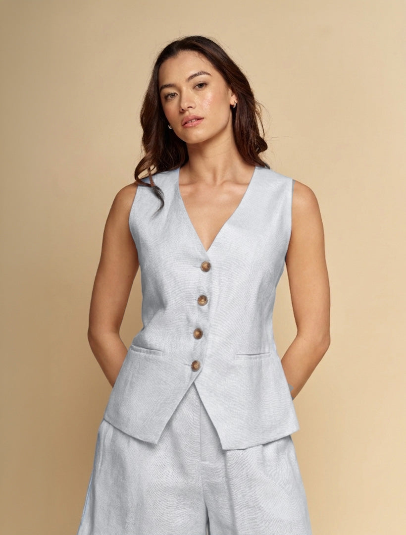 Anita Linen Vest Pale Blue