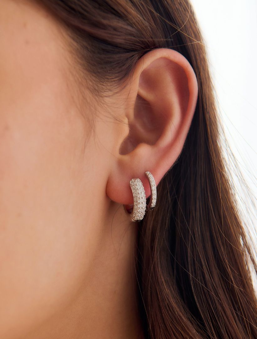 Side view - Silver crystal hoops