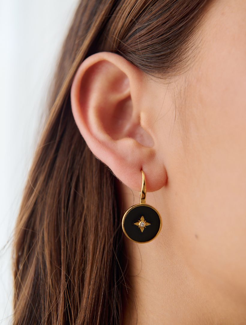 Lucienne Enamel and Crystal Hook Earring Black