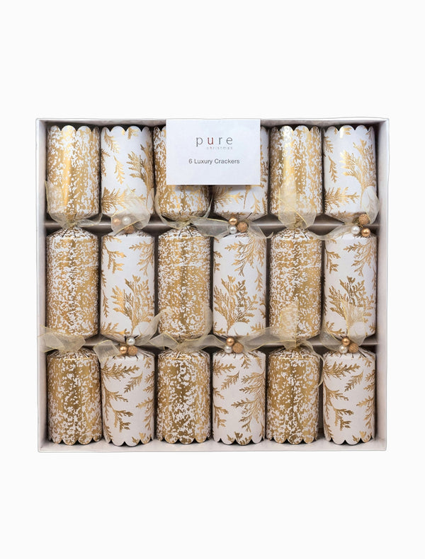 Luxury Cracker White With Gold Fern Foil (Pack of 6)