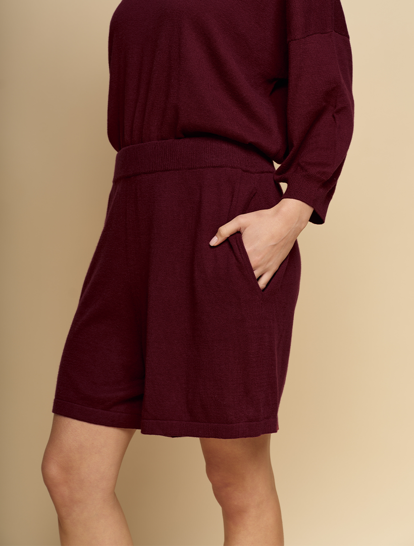 Maisy Cotton Cashmere Knit Shorts Berry