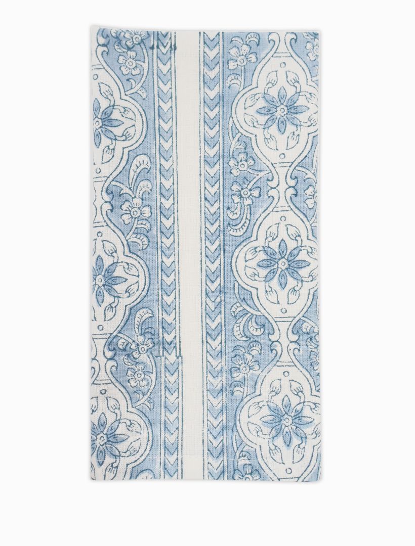 Front view - blue cotton floral napkin