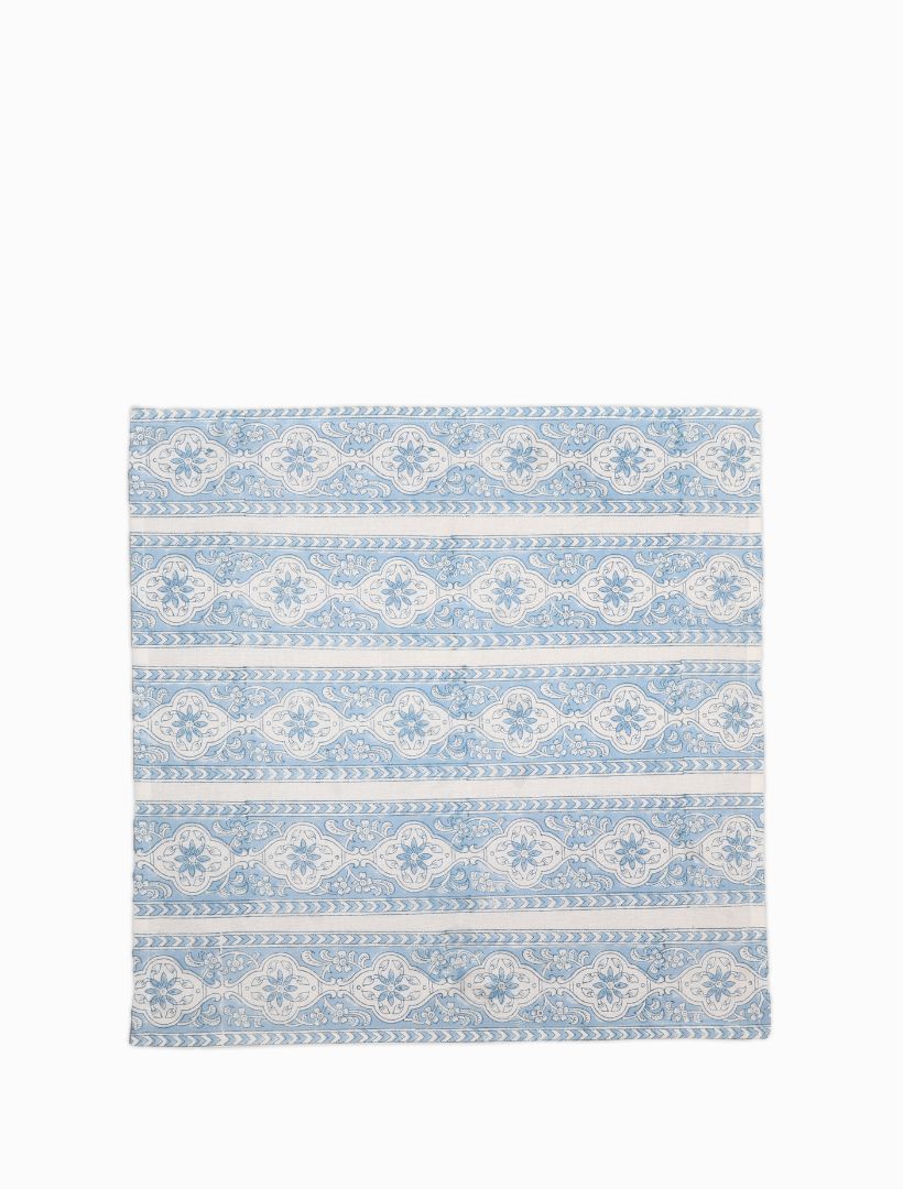 Open view - blue cotton floral napkin